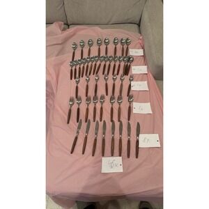 Vintage Lifetime Stainless Flatware Set Wood Grain Handles 46 Pc